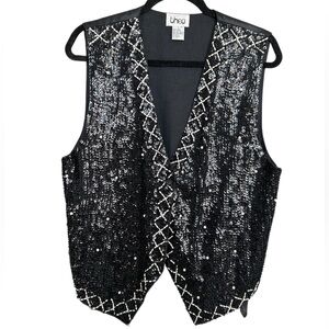 Theo Vintage Pearl Beaded Black Sequin Vest